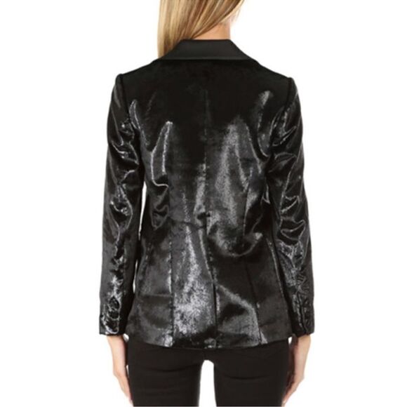 FRAME Black Metallic Velvet Satin Single Blazer Jacket Size 2 - Picture 3 of 12